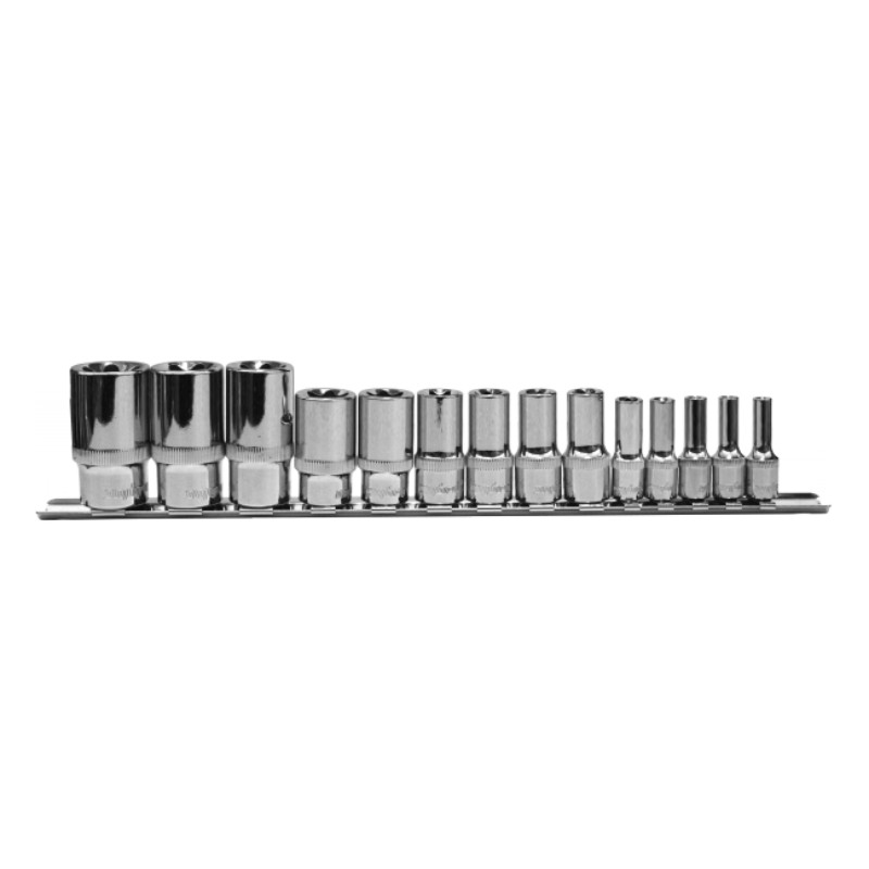 55704 Набор головок торцевых глубоких 1/4", 3/8", 1/2"DR на держателе, внешний TORX®, 14 предметов Ombra