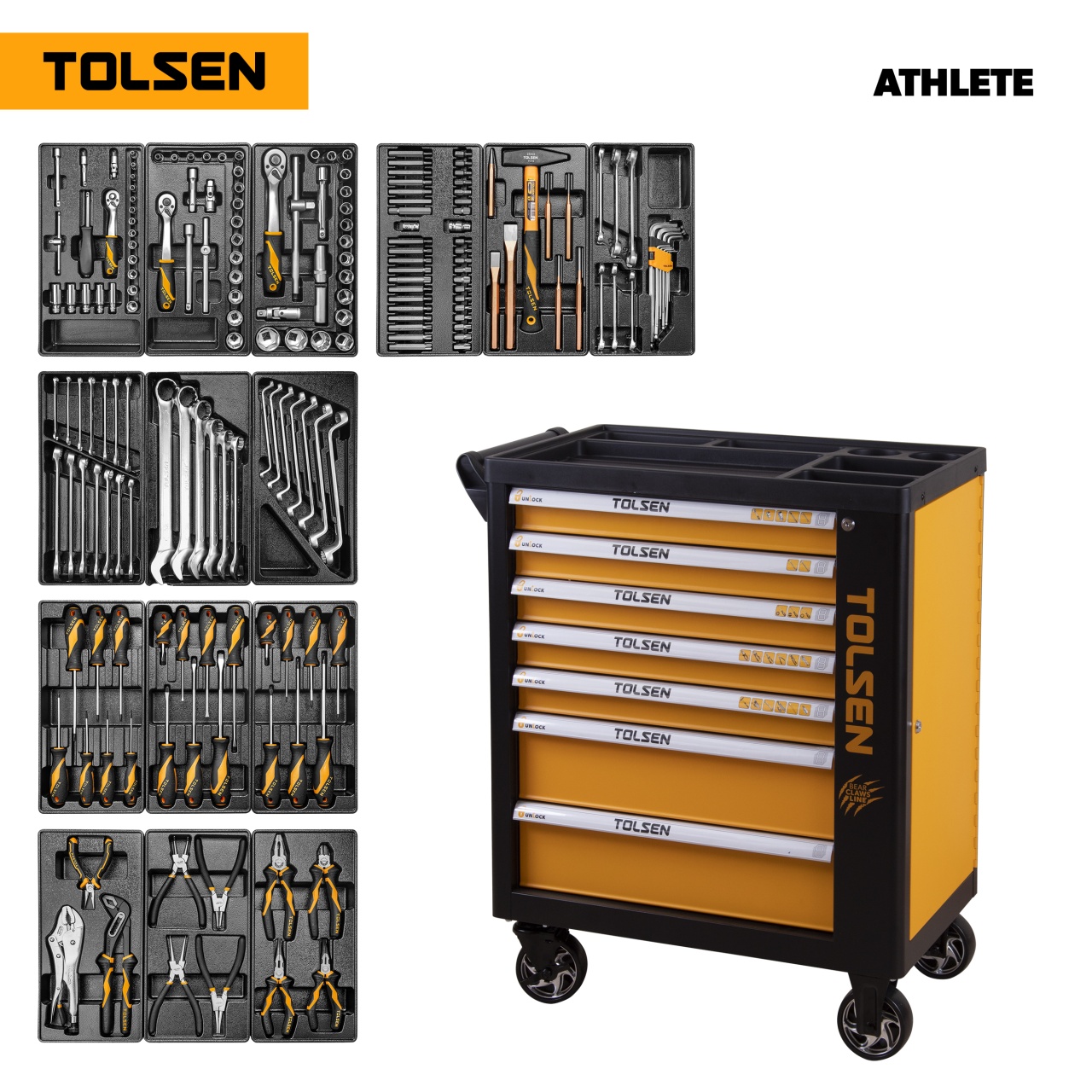 Набор инструментов "ATHLETE" в тележке, 189 предметов TOLSEN TT85412